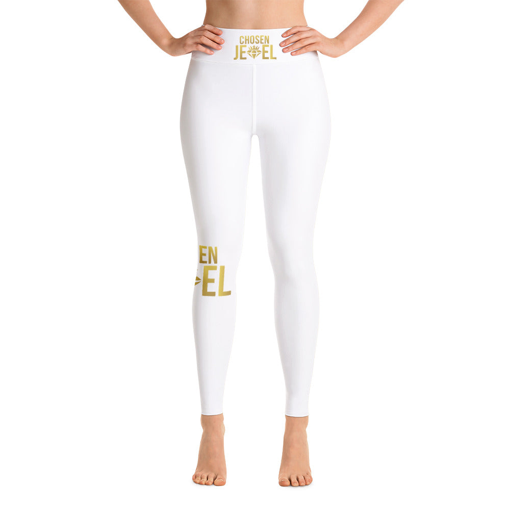 Name or Custom Word Combed Spandex Jersey Yoga Pants With Fold Over  Waistband White or Gold Design XS to 2XL 
